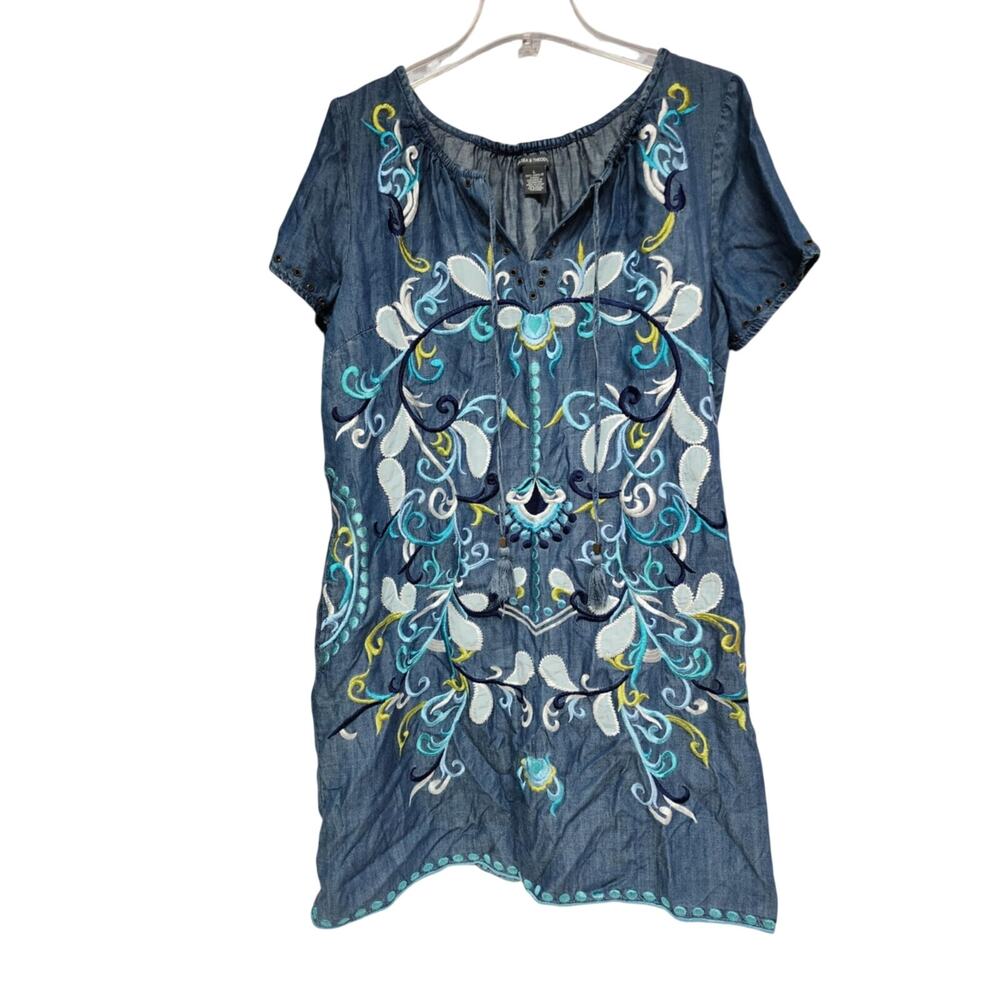 Chelsea & Theodore Dress Embroidered L Denim Pullover Boho Lounge Cotton M-G17